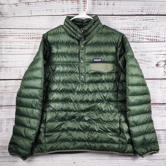 Patagonia Down Snap-T Pullover Jacket Large Regular Olive Green 27256 Insulated - Picture 2 of 10